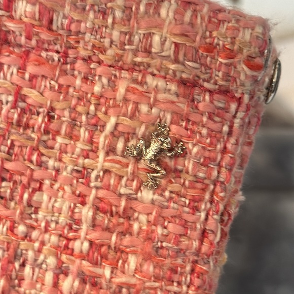 BEAUTIFUL PUTU By J. MACLEAR WOVEN TWEED CLUTCH HANDBAG. Pink/white/silver. VGUC - Picture 4 of 10